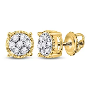 10K Yellow Gold Round Diamond Flower Cluster Stud Earrings 1/6 Cttw