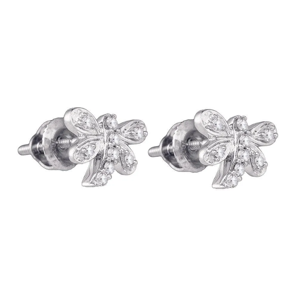 10kt White Gold Womens Round Diamond Butterfly Bug Stud Earrings 1/8 Cttw
