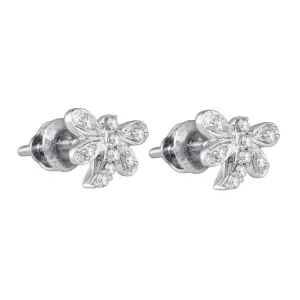 10kt White Gold Womens Round Diamond Butterfly Bug Stud Earrings 1/8 Cttw