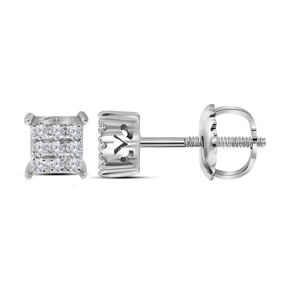 10kt White Gold Womens Round Diamond Cindys Dream Square Cluster Stud Earrings 1/6 Cttw
