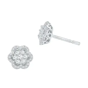 10kt White Gold Womens Round Diamond Flower Cluster Stud Earrings 1/2 Cttw