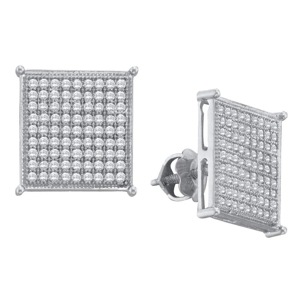 10kt White Gold Womens Round Diamond Square Cluster Stud Earrings 3/8 Cttw