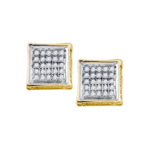 10kt Yellow Gold Mens Round Diamond Square Cluster Stud Earrings 1/8 Cttw