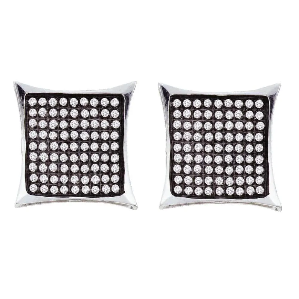 10kt Yellow Gold Womens Round Pave-set Diamond Square Kite Cluster Earrings 1/2 Cttw