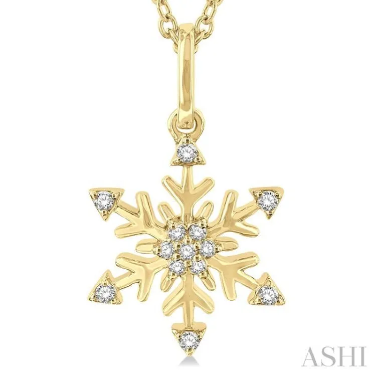 1/10 ctw Petite Snowflake Round Cut Diamond Fashion Pendant With Chain in 10K Yellow Gold