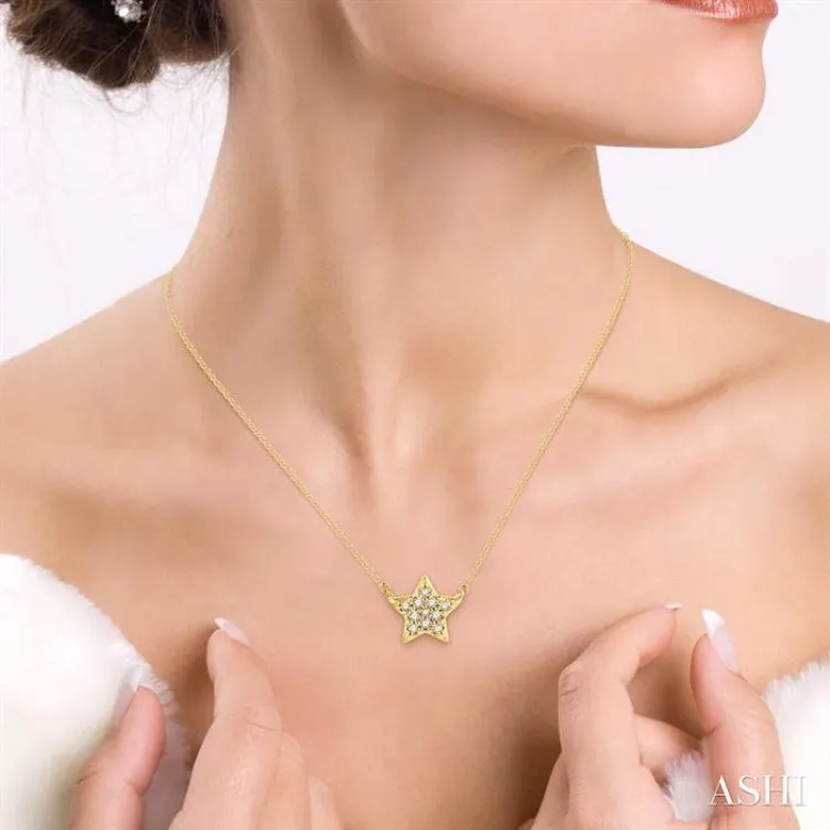 1/10 ctw Star Round Cut Diamond Petite Fashion Pendant With Chain in 10K Yellow Gold