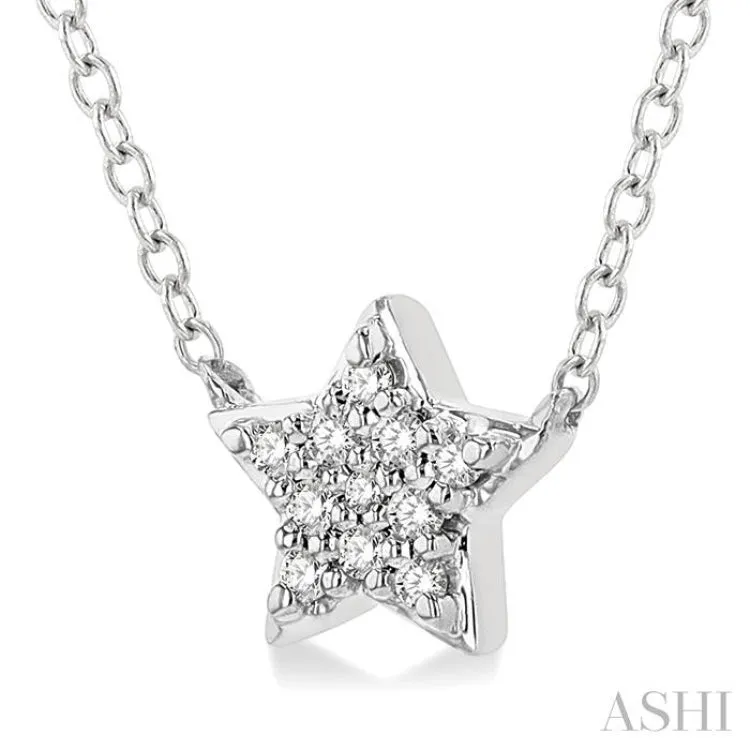 1/10 ctw Star Round Cut Diamond Petite Fashion Pendant With Chain in 14K White Gold