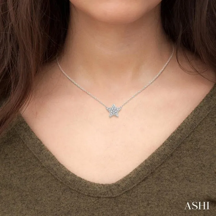1/10 ctw Star Round Cut Diamond Petite Fashion Pendant With Chain in 14K White Gold