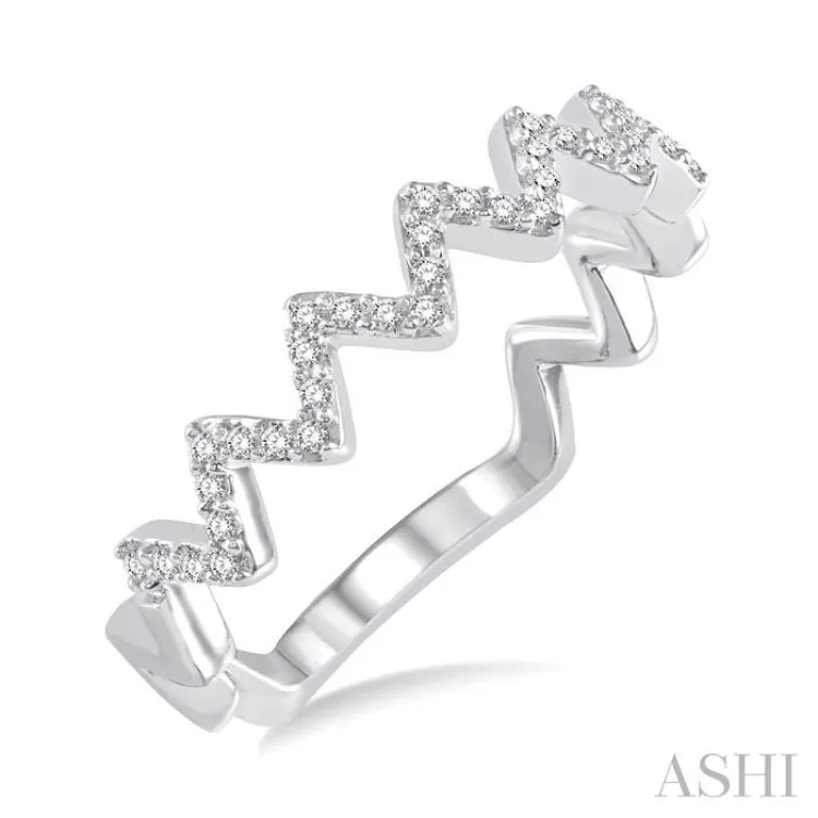 1/10 ctw Zig-Zag Round Cut Diamond Ring in 10K White Gold