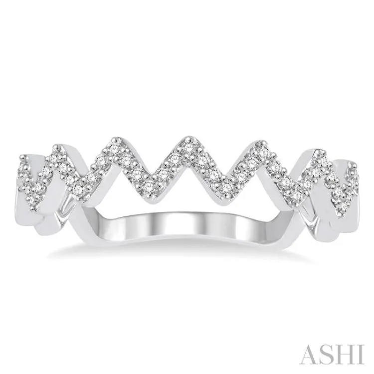 1/10 ctw Zig-Zag Round Cut Diamond Ring in 10K White Gold