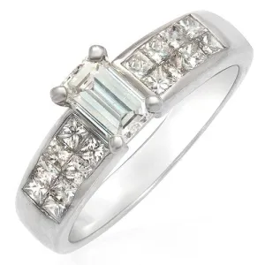 1.11ct Baguette Diamond Prong Ring, 18k White Gold