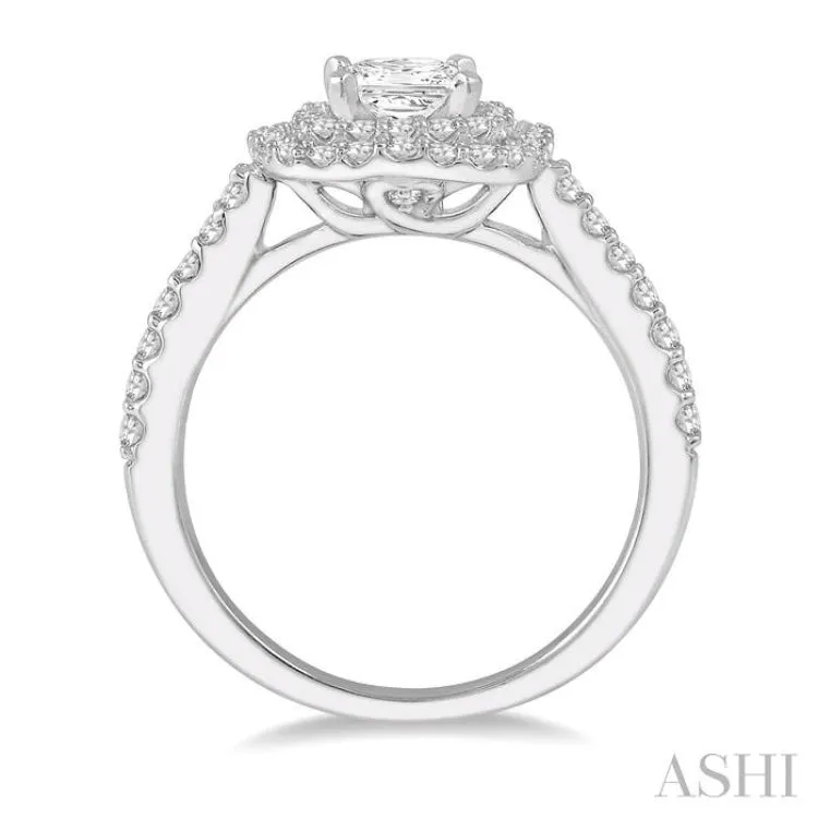 1/2 ctw Princess & Round Cut Diamond Ladies Engagement Ring with 1/4 Ct Princess Cut Center Stone in 14K White Gold
