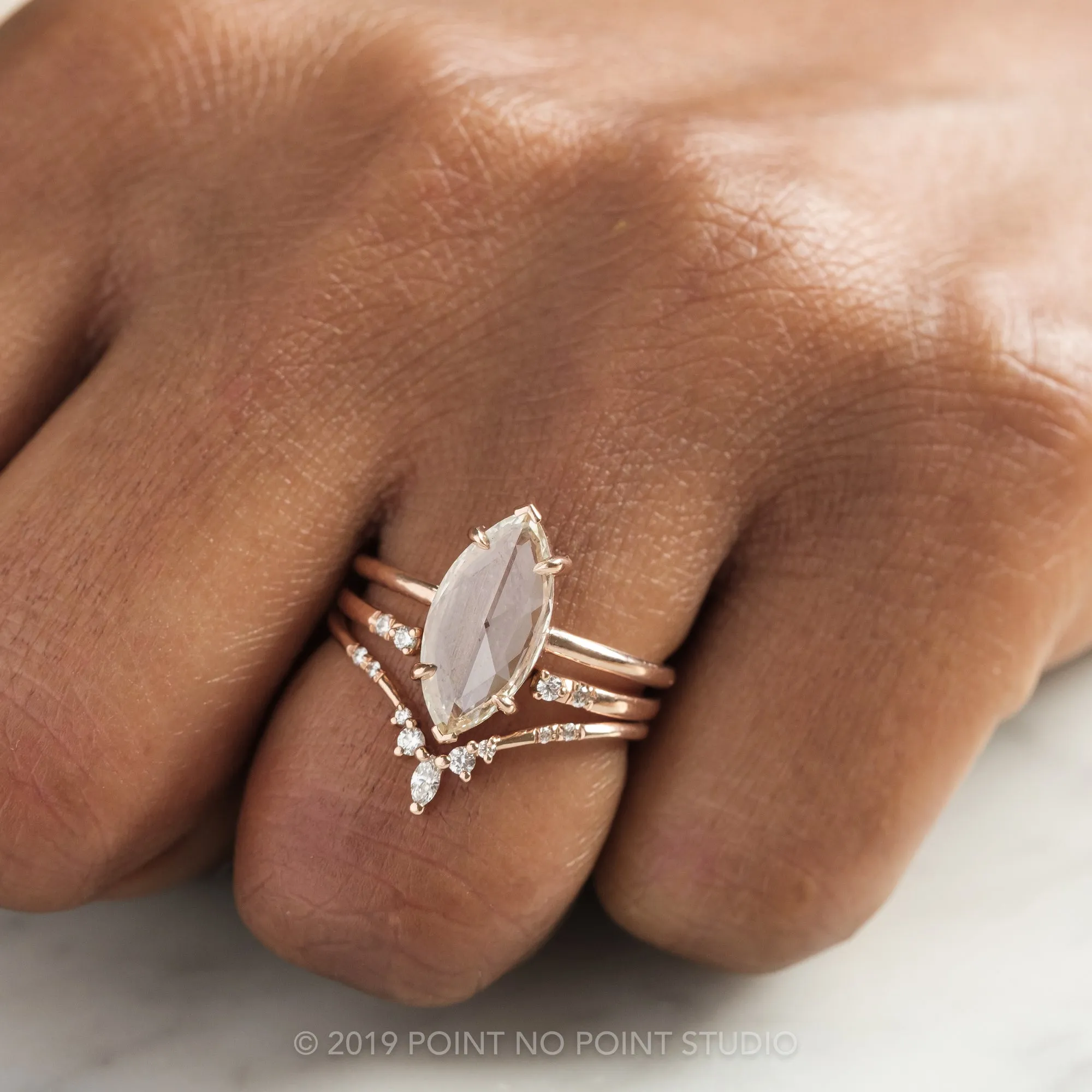 1.35 Carat Clear Marquise Diamond Engagement Ring, Jane Setting, 14K Rose Gold