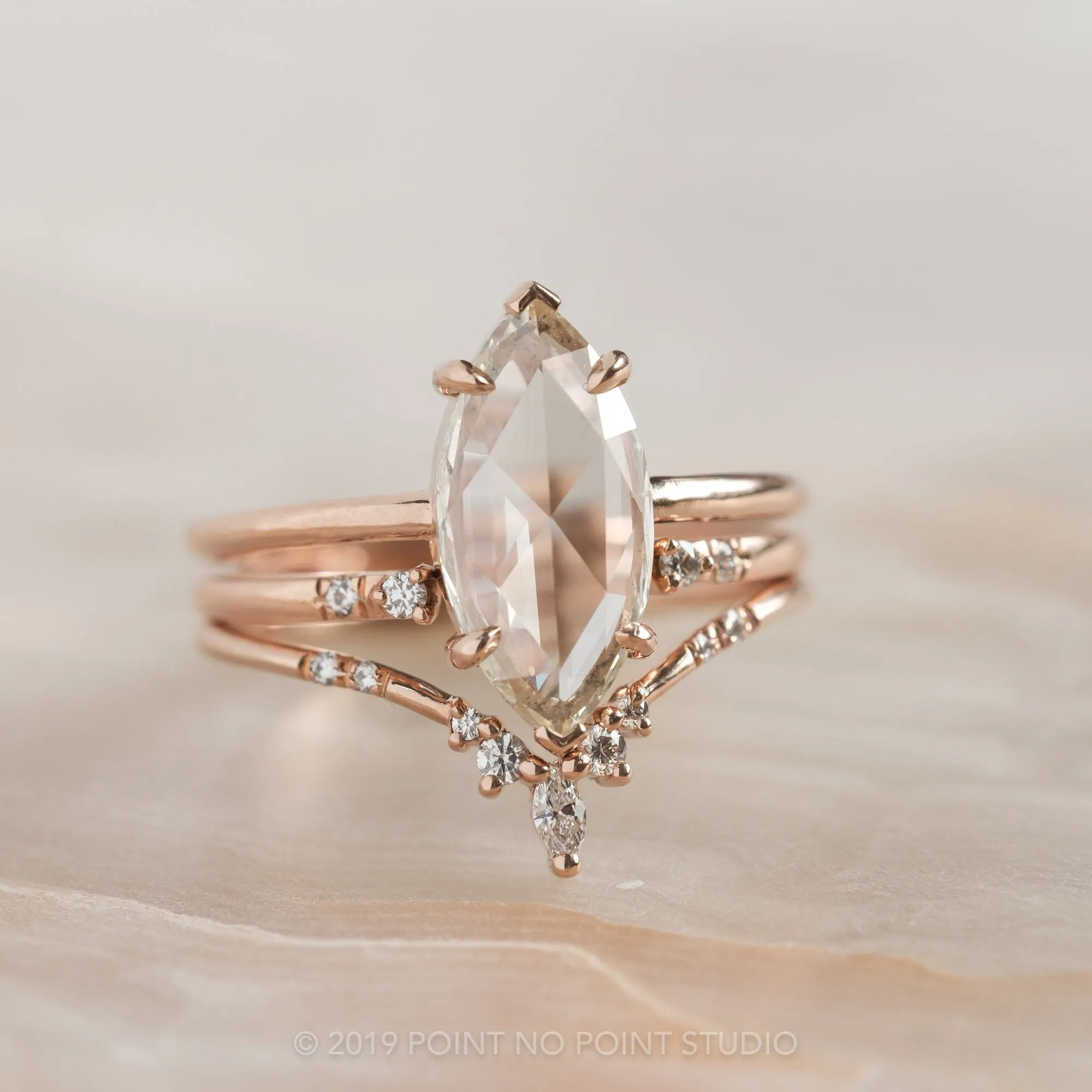 1.35 Carat Clear Marquise Diamond Engagement Ring, Jane Setting, 14K Rose Gold