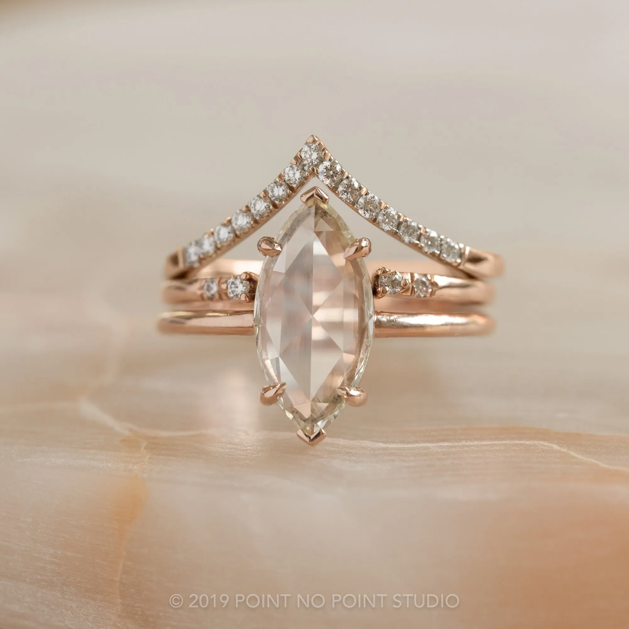 1.35 Carat Clear Marquise Diamond Engagement Ring, Jane Setting, 14K Rose Gold