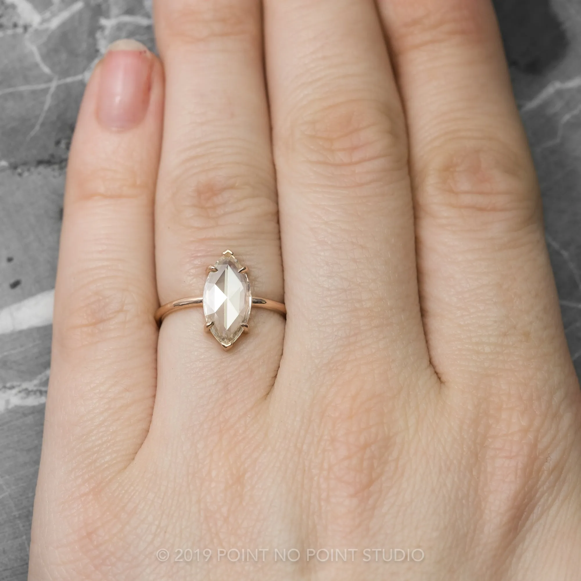 1.35 Carat Clear Marquise Diamond Engagement Ring, Jane Setting, 14K Rose Gold
