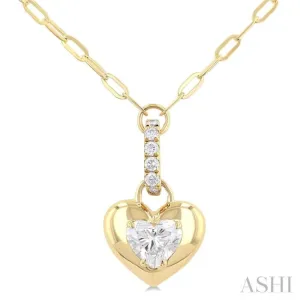 1/4 ctw Dome Heart and Round Cut Diamond Fashion Pendant With Paper Clip Chain in 14K Yellow Gold