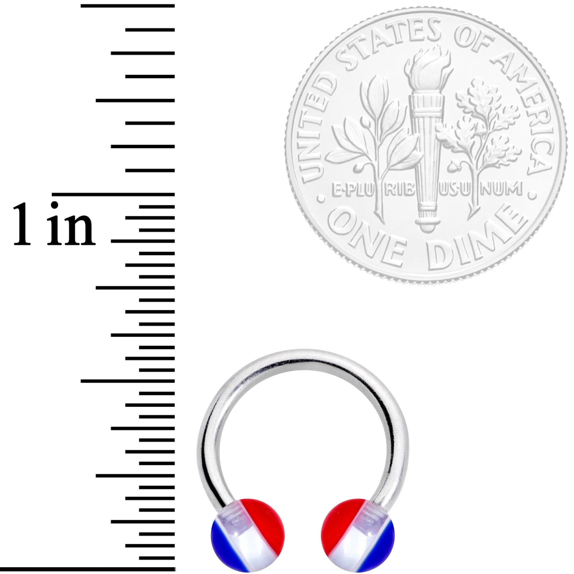 14 Gauge 7/16 USA Stripe Acrylic Ball Horseshoe Circular Barbell