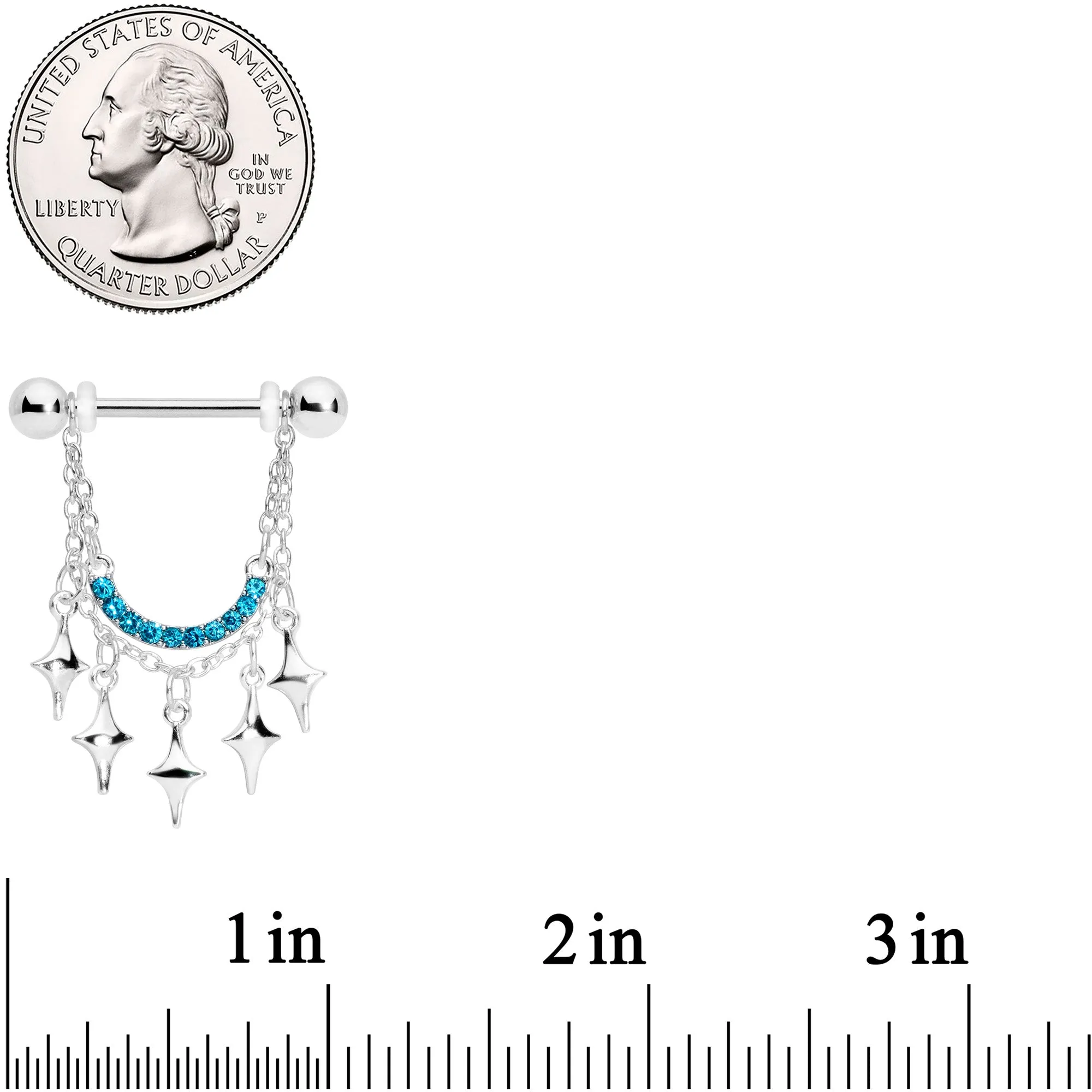 14 Gauge 9/16 Aqua Gem Drama Dangle Nipple Ring Set