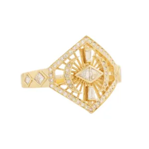 14 Karat Yellow Gold "Dream Maker" Marquise Diamond Plate Ring