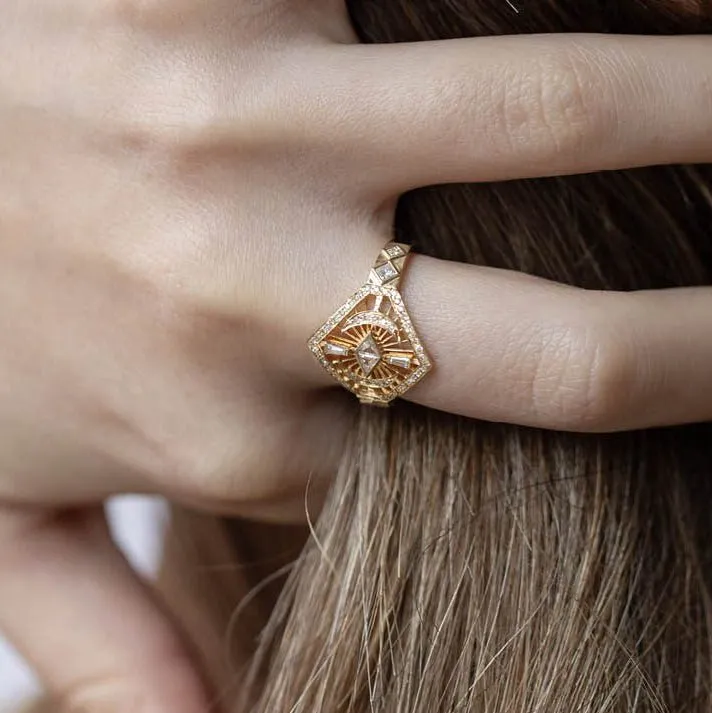 14 Karat Yellow Gold "Dream Maker" Marquise Diamond Plate Ring