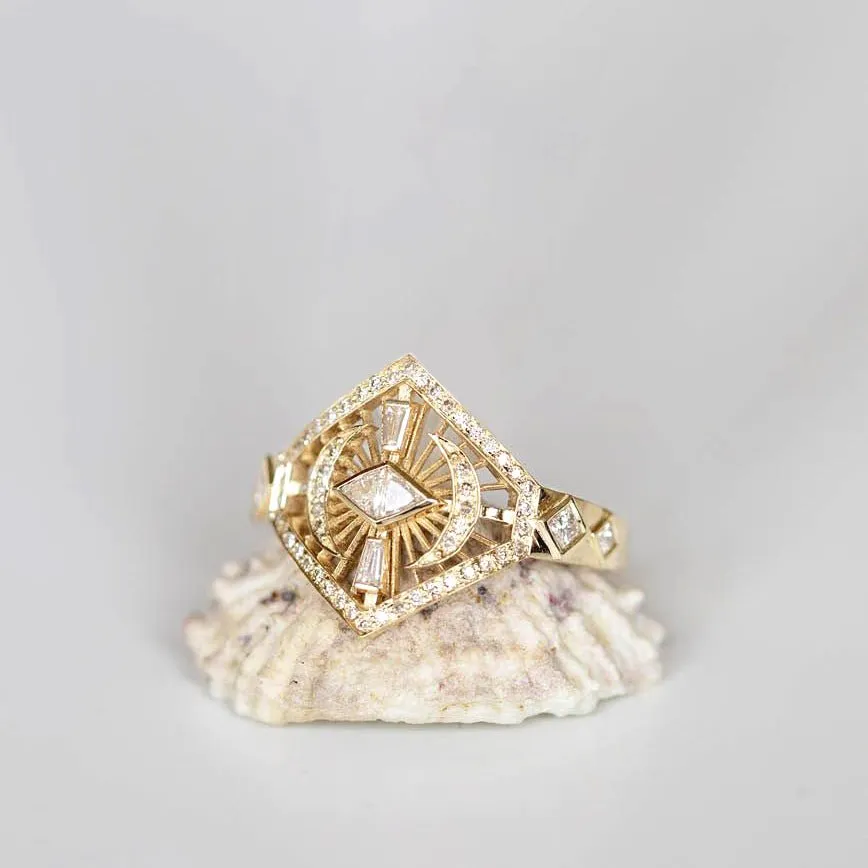 14 Karat Yellow Gold "Dream Maker" Marquise Diamond Plate Ring