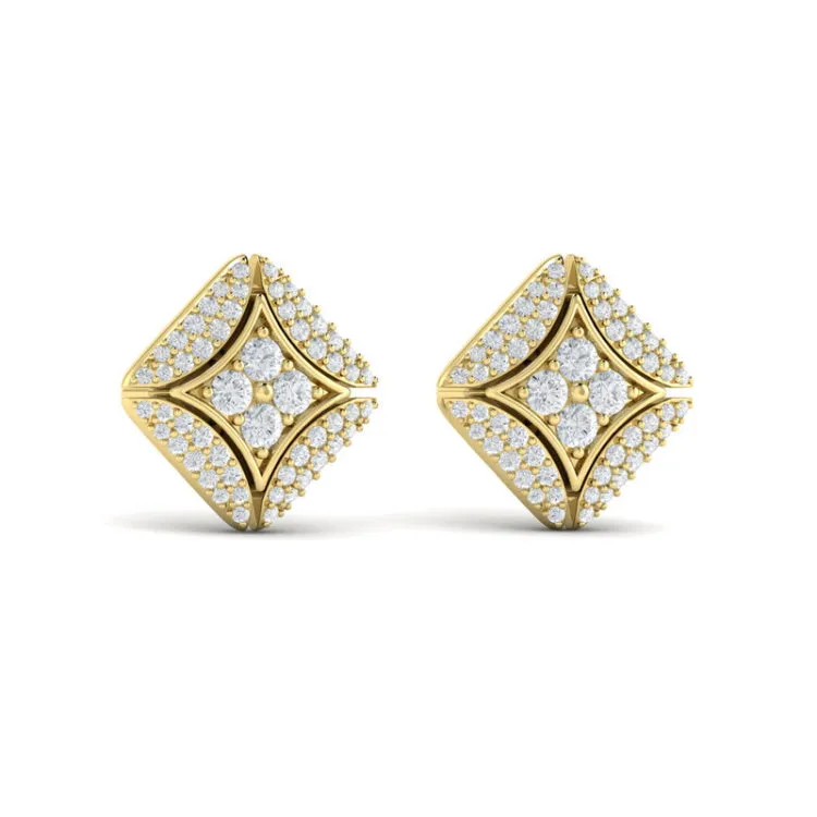 14 KT Yellow Gold Diamond Vlora Star with Channel Set Diamond Cluster Stud Earrings