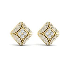14 KT Yellow Gold Diamond Vlora Star with Channel Set Diamond Cluster Stud Earrings