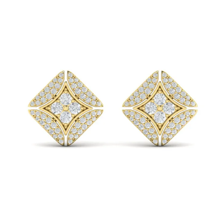 14 KT Yellow Gold Diamond Vlora Star with Channel Set Diamond Cluster Stud Earrings