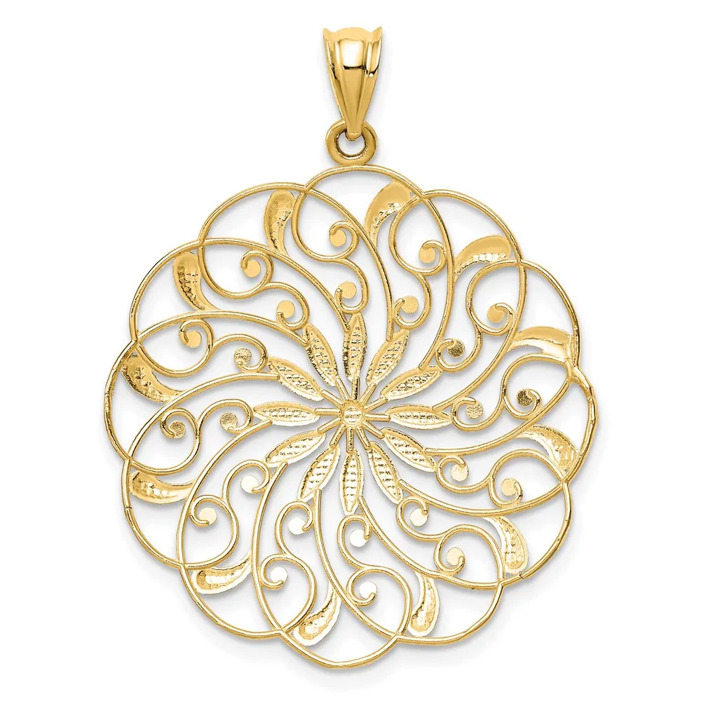 14k and Rhodium Diamond-cut Fancy Swirl Pendant