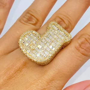 14K Bubble Letter Diamond Baguette Ring