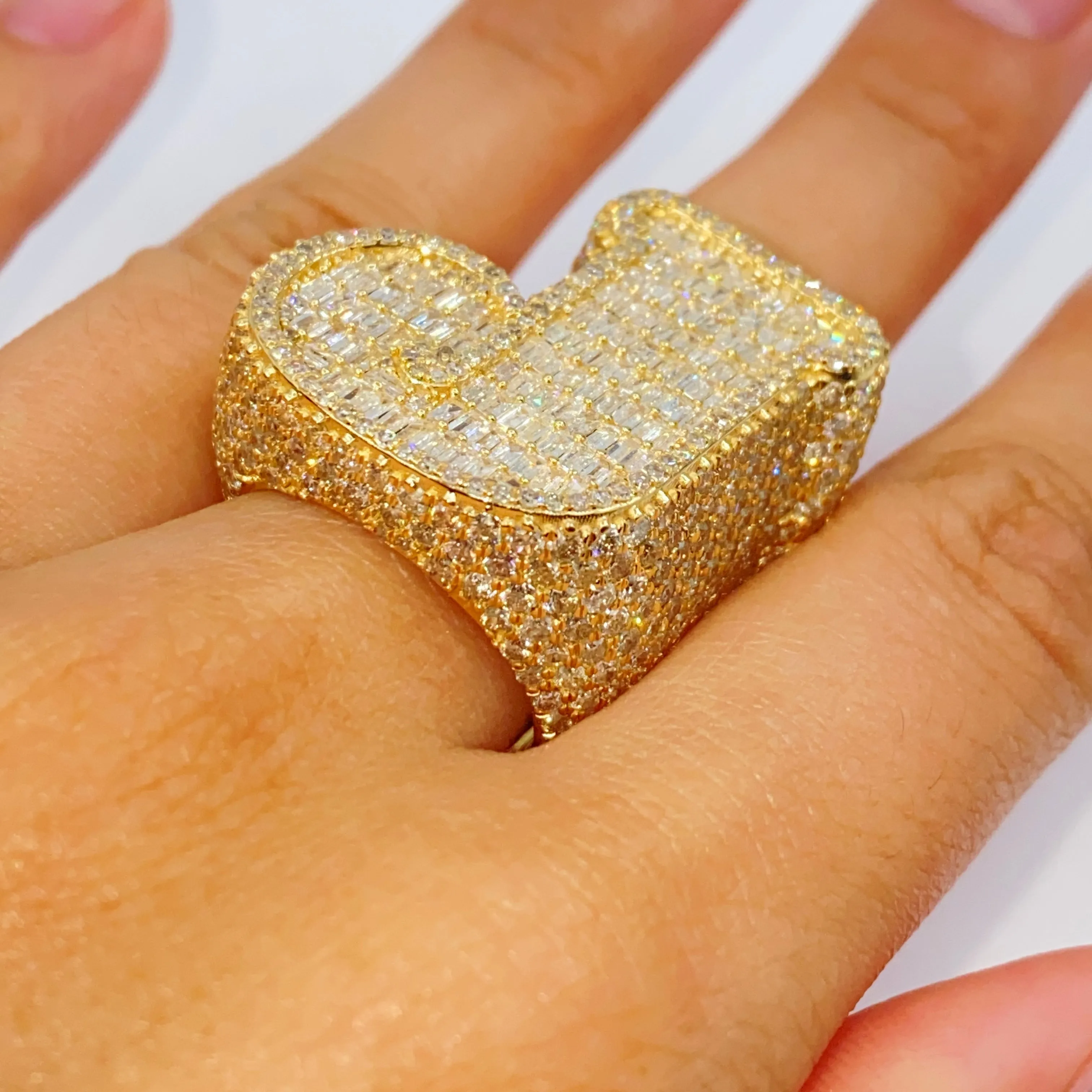 14K Bubble Letter Diamond Baguette Ring