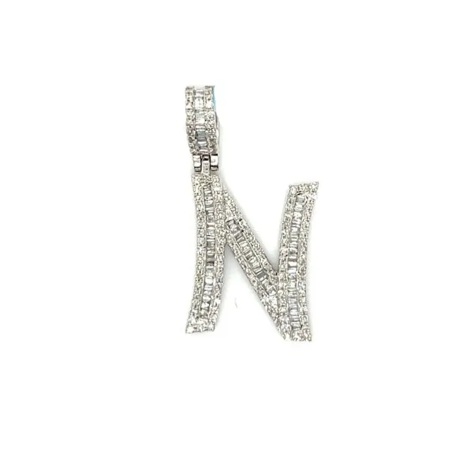 14k Gold Baguette Iced Out Alphabet Initials Pendants