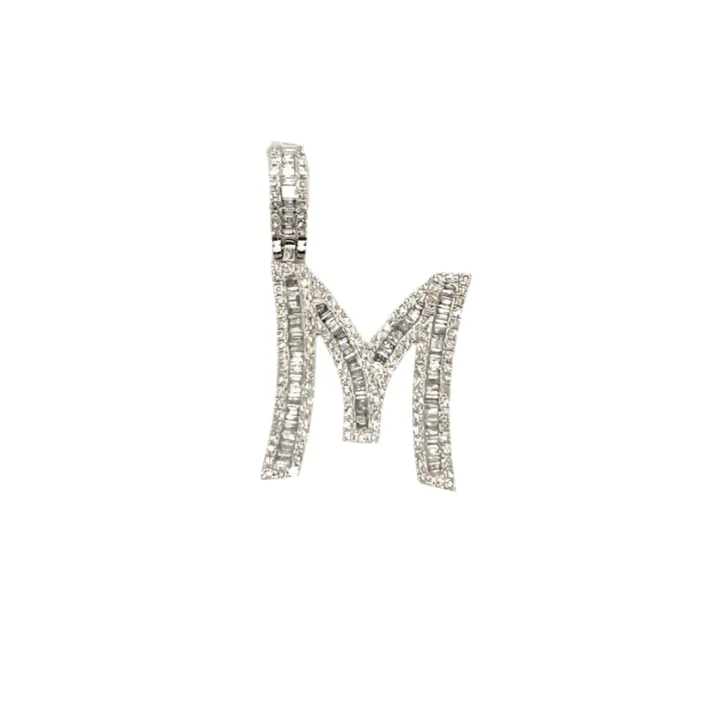 14k Gold Baguette Iced Out Alphabet Initials Pendants