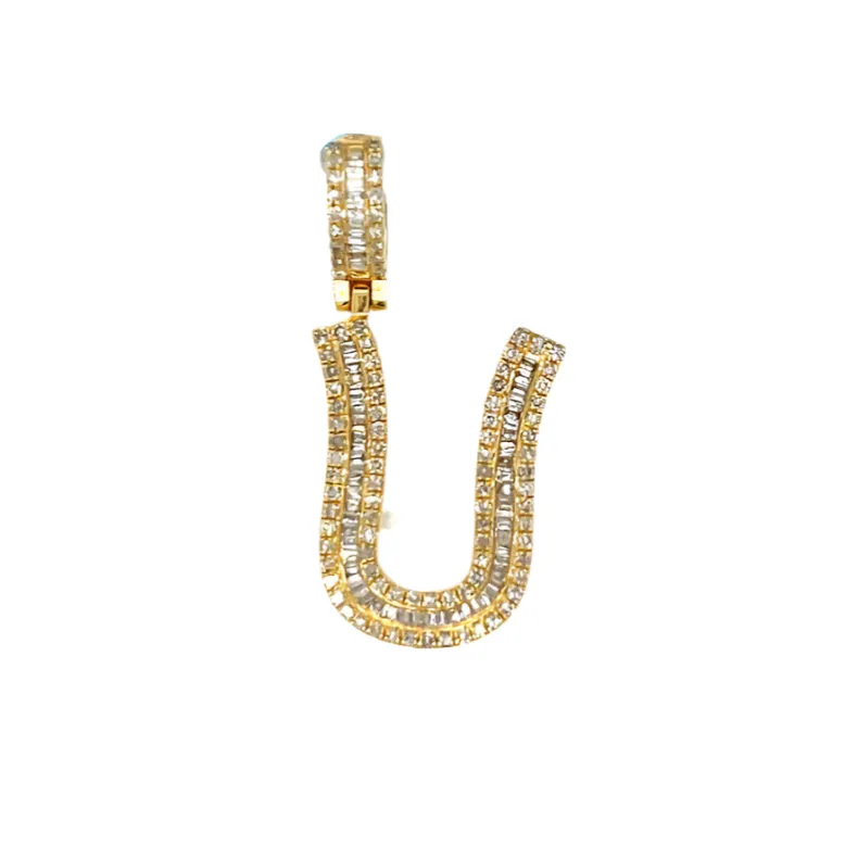 14k Gold Baguette Iced Out Alphabet Initials Pendants