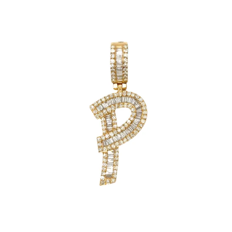 14k Gold Baguette Iced Out Alphabet Initials Pendants
