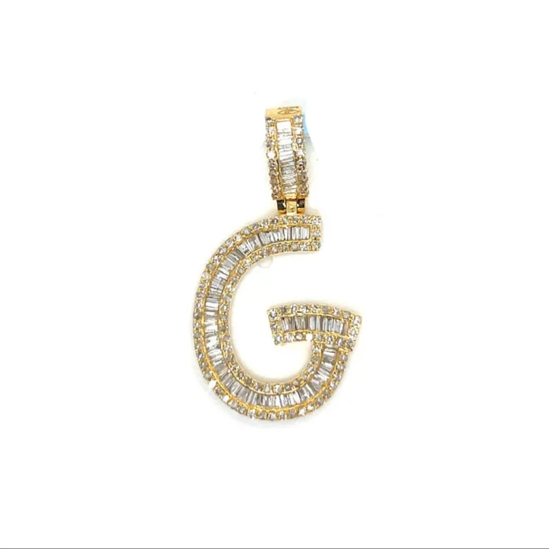 14k Gold Baguette Iced Out Alphabet Initials Pendants