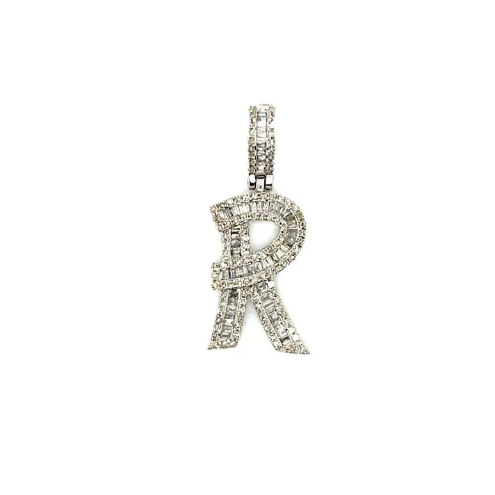 14k Gold Baguette Iced Out Alphabet Initials Pendants