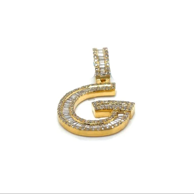 14k Gold Baguette Iced Out Alphabet Initials Pendants