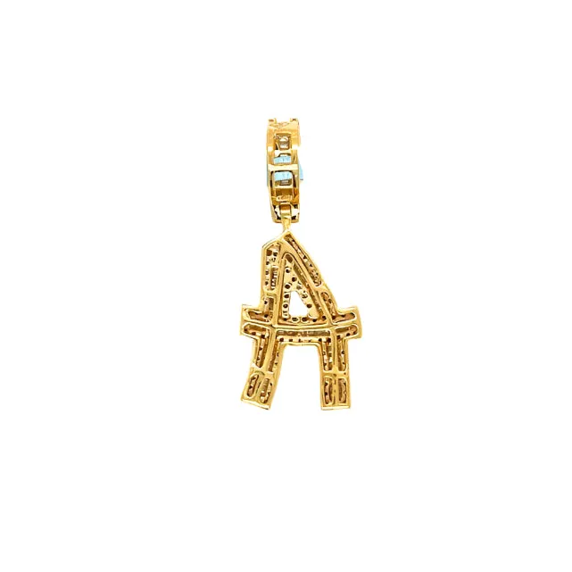 14k Gold Baguette Iced Out Alphabet Initials Pendants