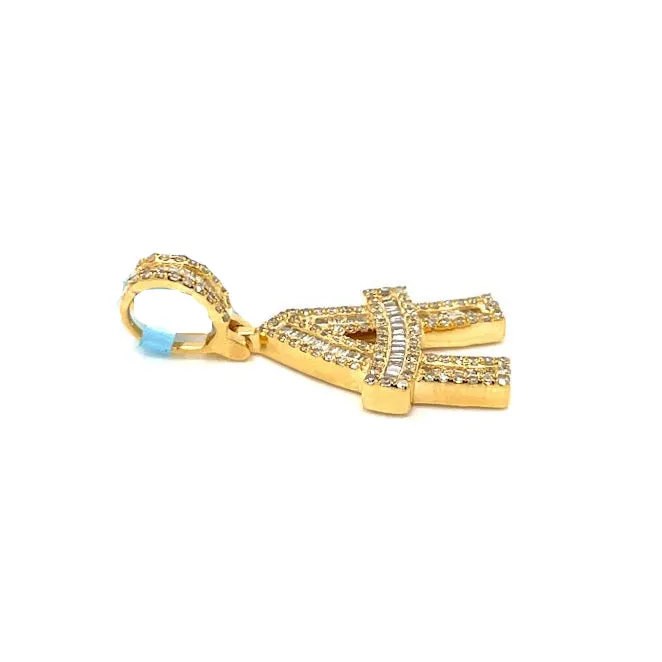 14k Gold Baguette Iced Out Alphabet Initials Pendants