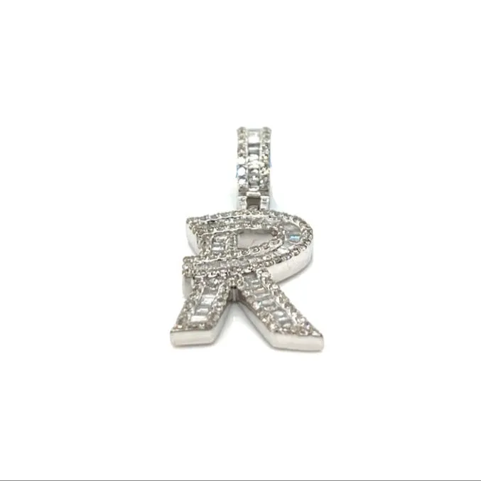 14k Gold Baguette Iced Out Alphabet Initials Pendants