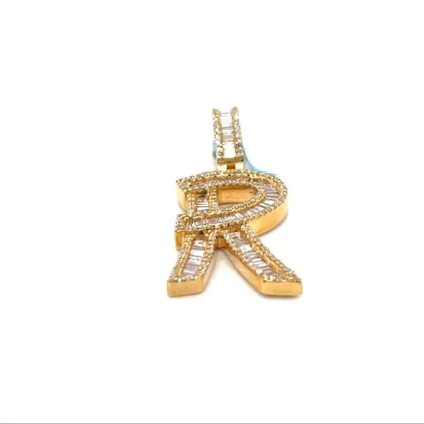 14k Gold Baguette Iced Out Alphabet Initials Pendants