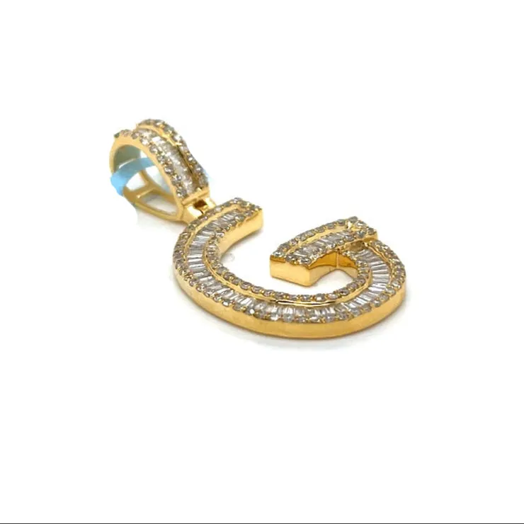 14k Gold Baguette Iced Out Alphabet Initials Pendants