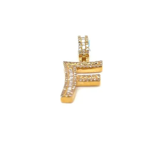 14k Gold Baguette Iced Out Alphabet Initials Pendants