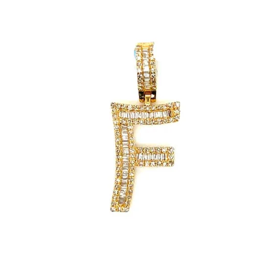 14k Gold Baguette Iced Out Alphabet Initials Pendants