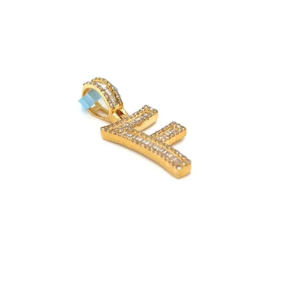 14k Gold Baguette Iced Out Alphabet Initials Pendants