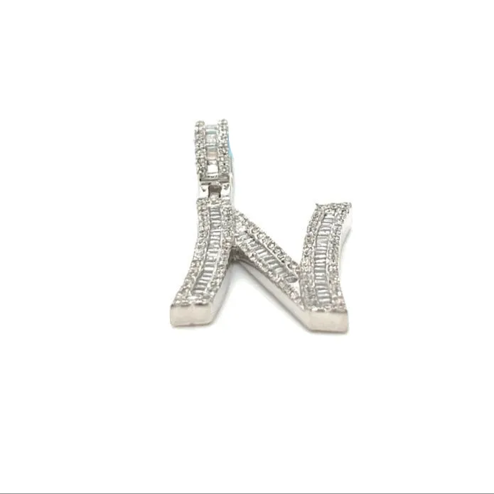 14k Gold Baguette Iced Out Alphabet Initials Pendants