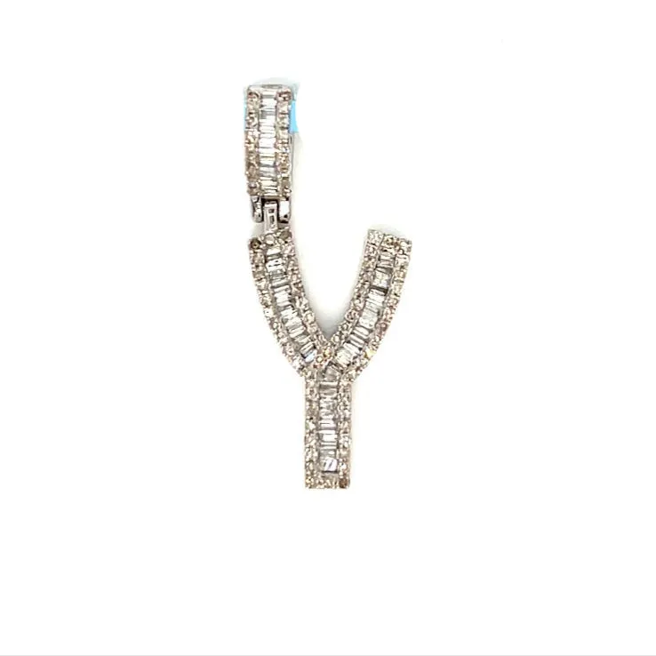 14k Gold Baguette Iced Out Alphabet Initials Pendants