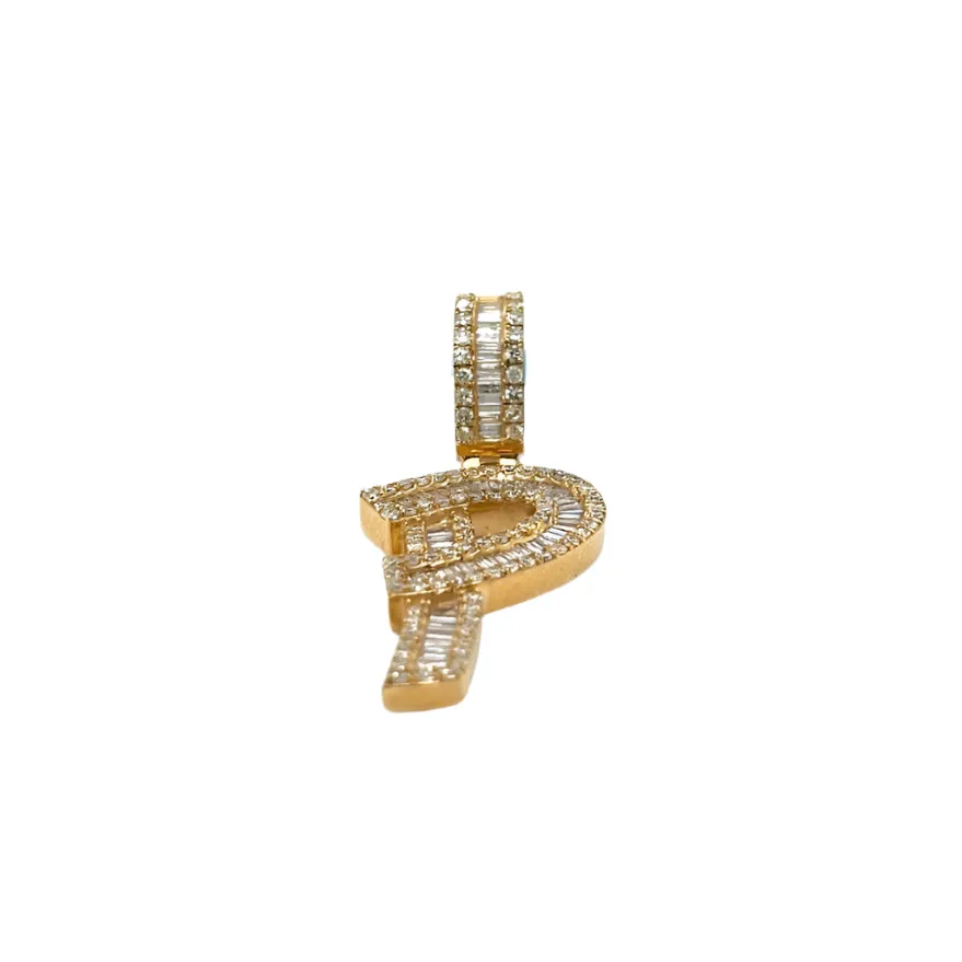 14k Gold Baguette Iced Out Alphabet Initials Pendants